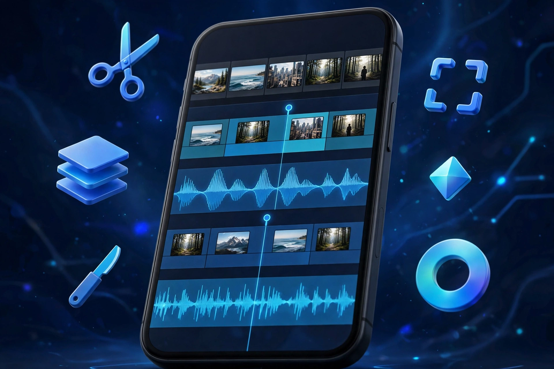 Video editing timeline with multiple tracks on a smartphone