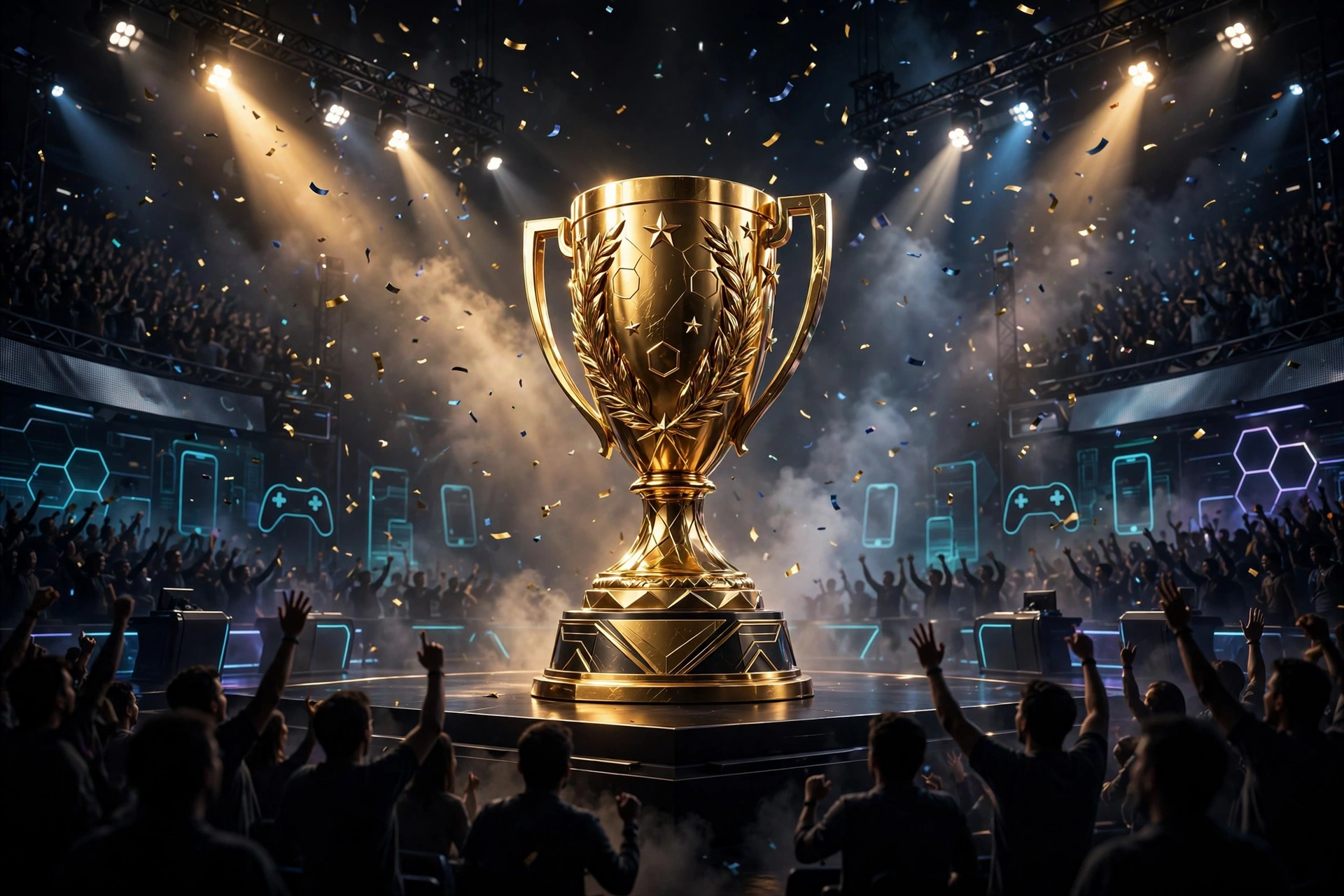 Esports championship trophy on stage