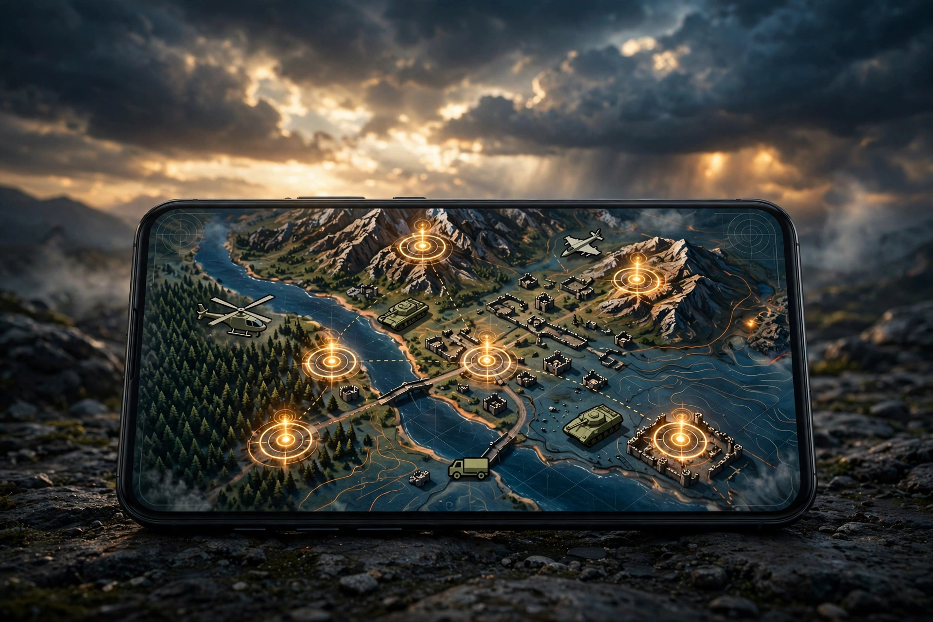 Large scale warfare game map on smartphone