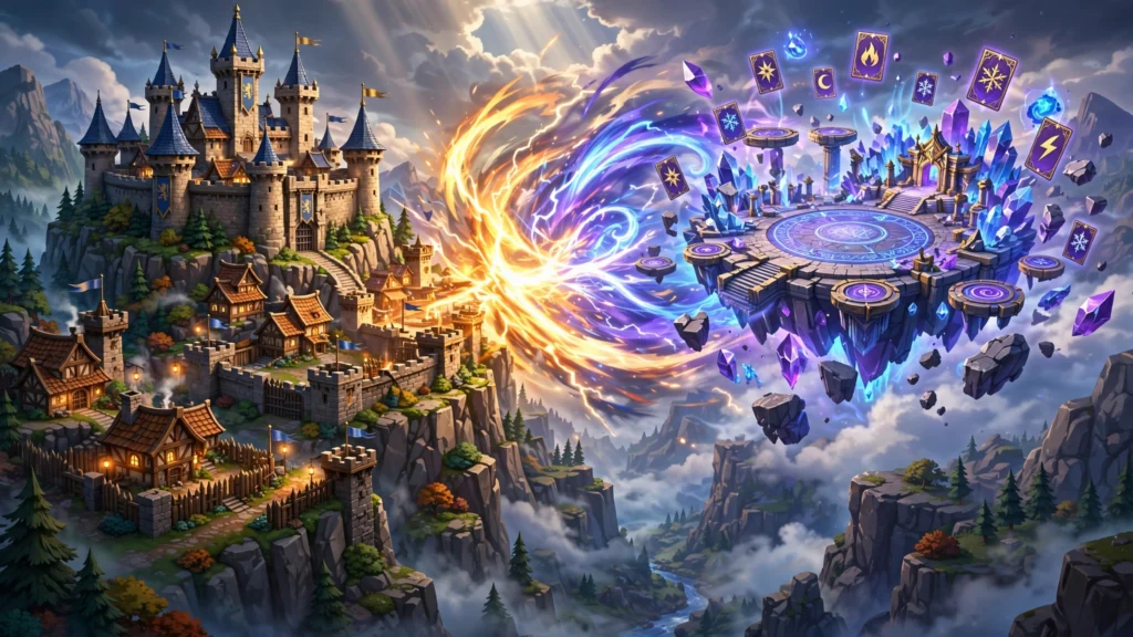 Two cartoon fantasy kingdoms facing off