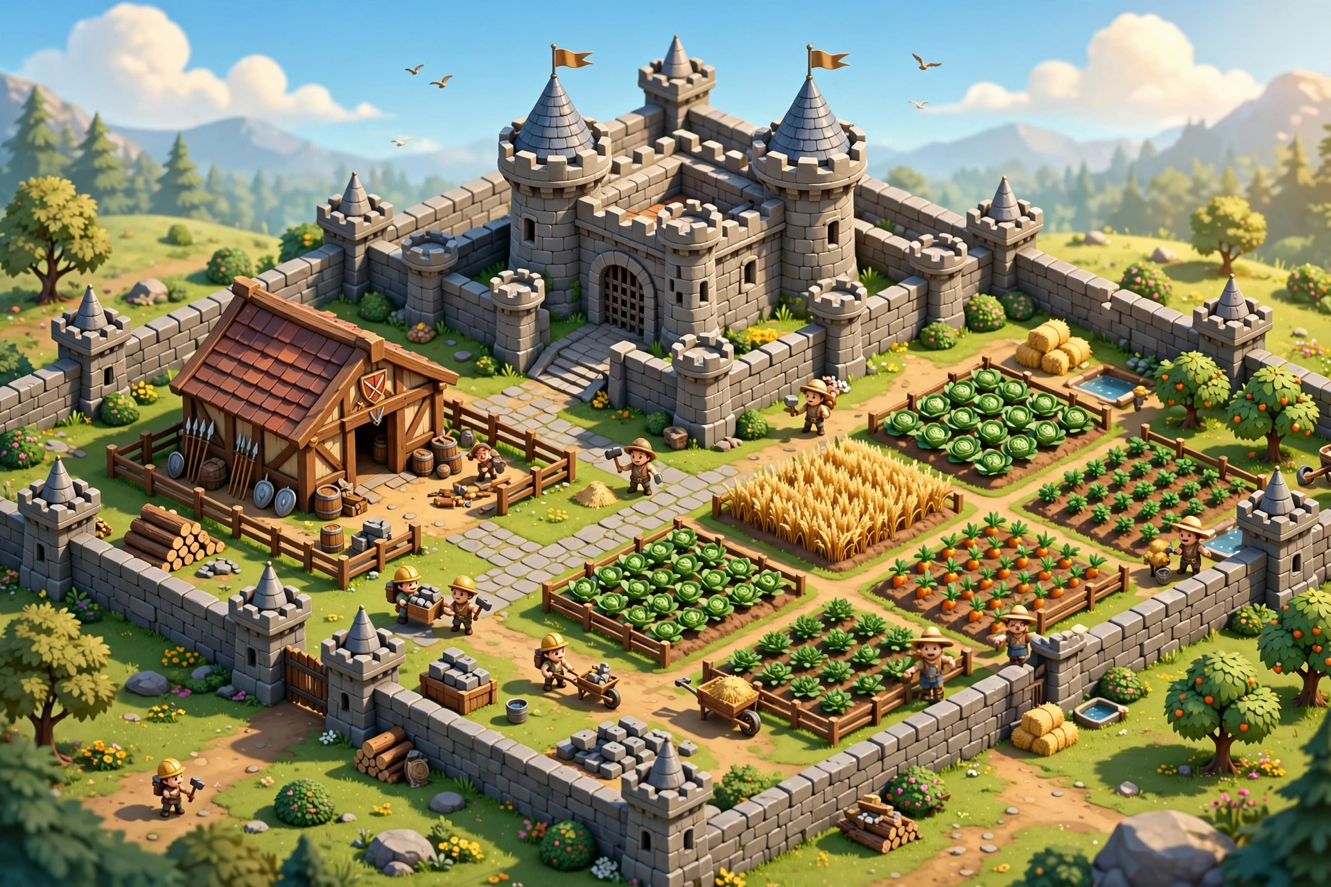 Isometric strategy game base building view